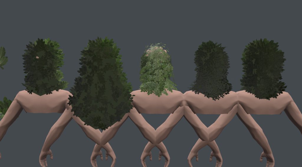 5 Forest Druid models in 3ds Max with their backs turned