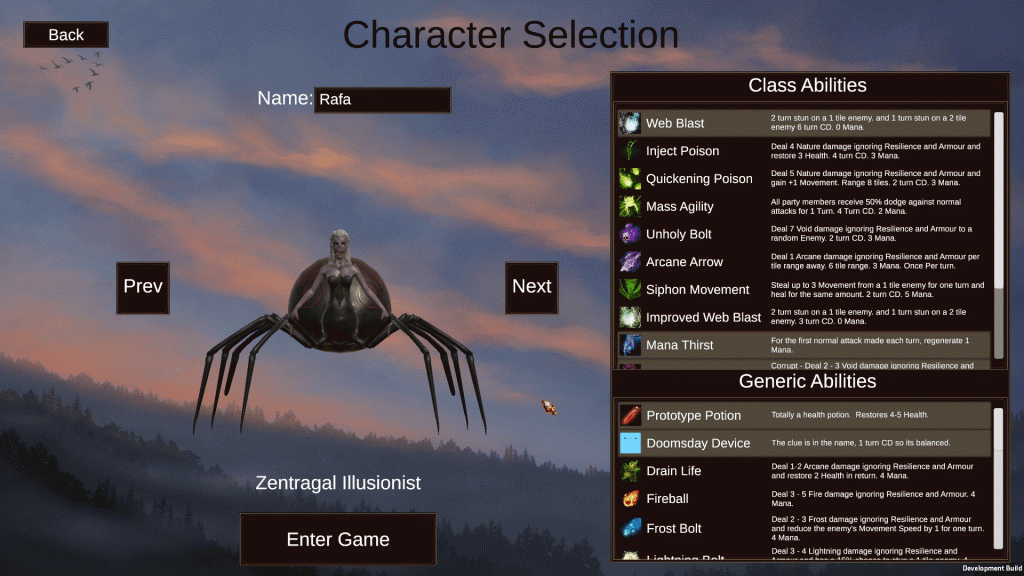 The character selection screen from our upcoming fantasy game.