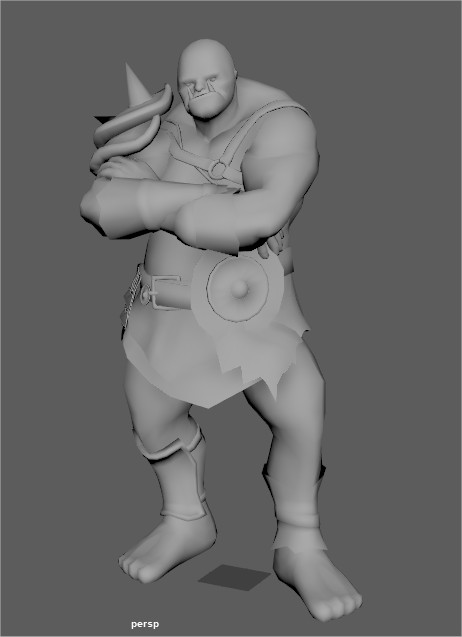 Grey 3D model of Ogre standing with arms folded