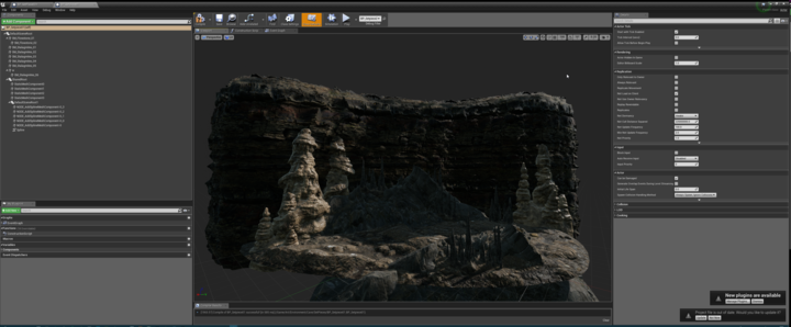 Screenshot from UE4 showing wall set pieces in a cave dungeon