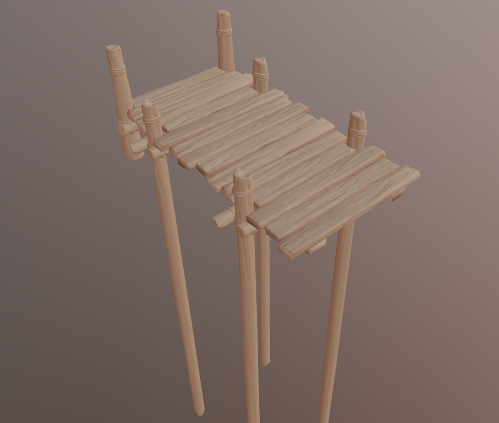 Low poly model of a wooden bridge