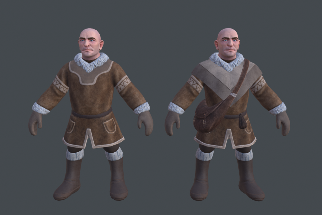 Two 3D models of a Frost Dwarf wearing a winter coat