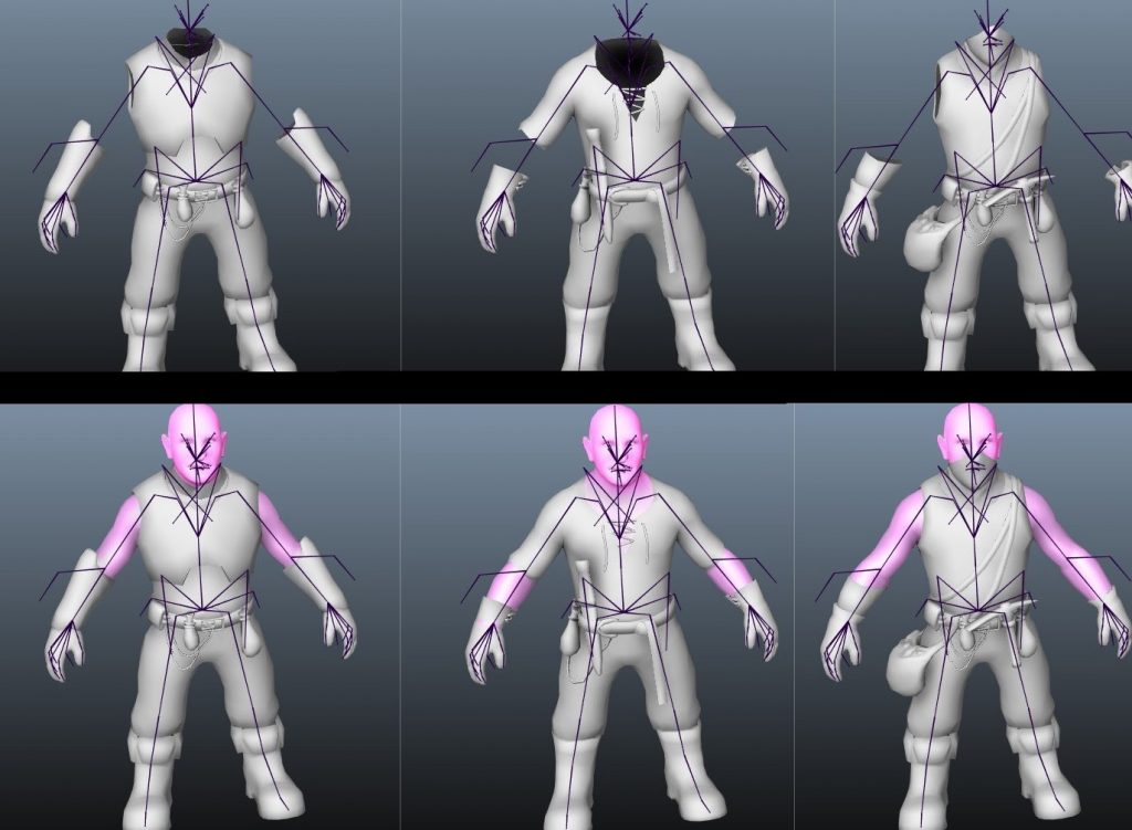 The rigging process of a dwarf character