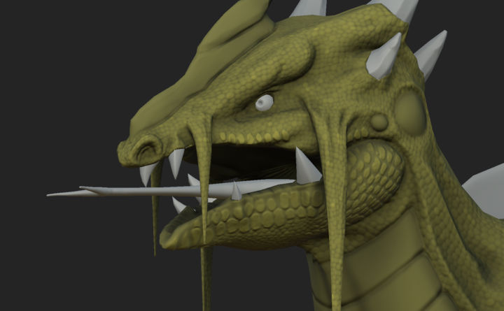 Progress shot in ZBrush of head scales on Swamp Lizard from Depths of Erendorn
