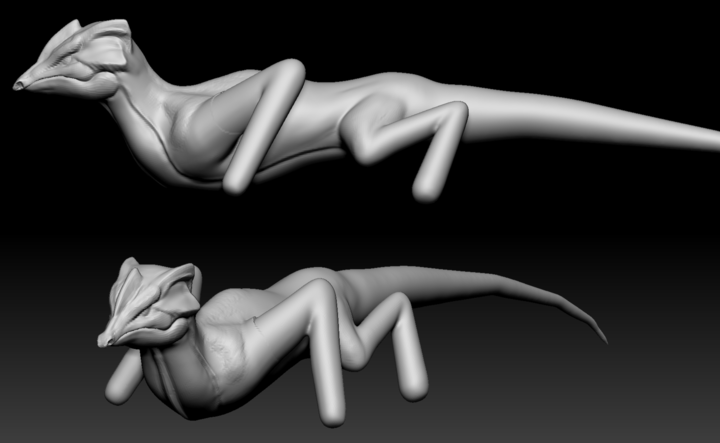 Blockout of lizard body in ZBrush with no feet