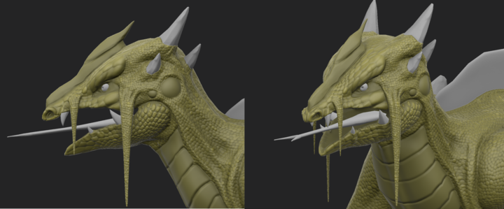 Progress shot in ZBrush of head scales on Swamp Lizard from Depths of Erendorn