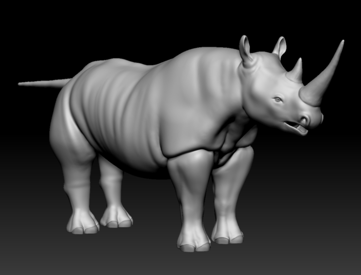 3D sculpt of a black rhino in ZBrush