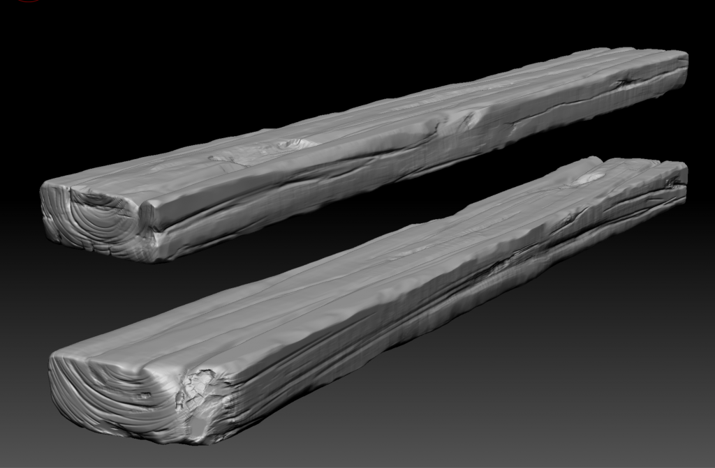 Black and white 3D render of 2 planks of wood