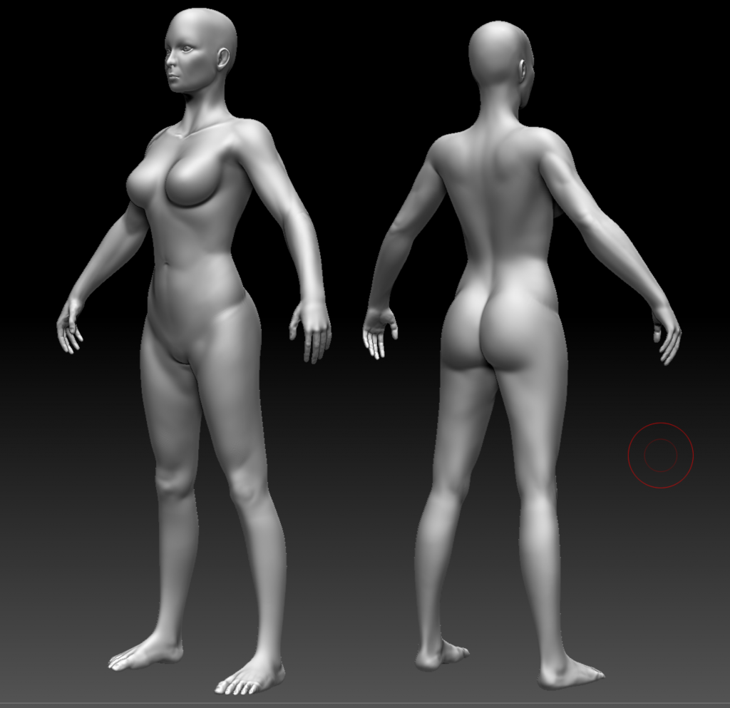 Black and white 3D sculpt of female Elf base mesh
