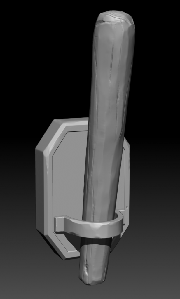 A black and white 3D model of a wooden torch