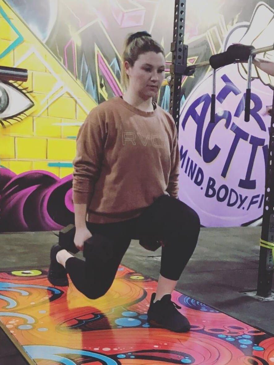 Abbie participating in a boot camp at the gym