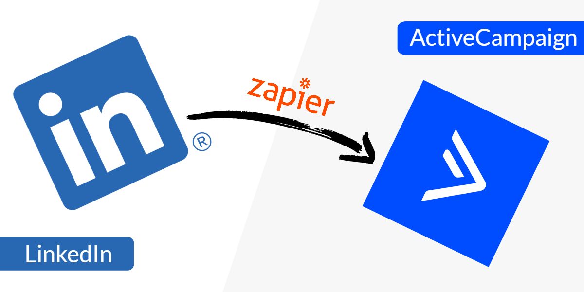 An image of LinkedIn Lead Gen Form Logo flowing to Active Campaign Logo via a Zapier labelled arrow