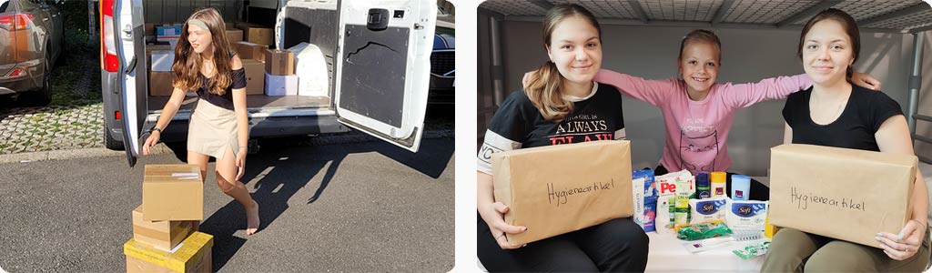 Hygieneartikel aus der Schweiz kommen in der Ukraine an.