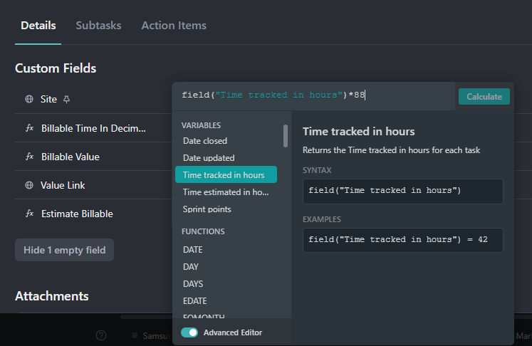 ClickUp calculate Billable Time by Rate