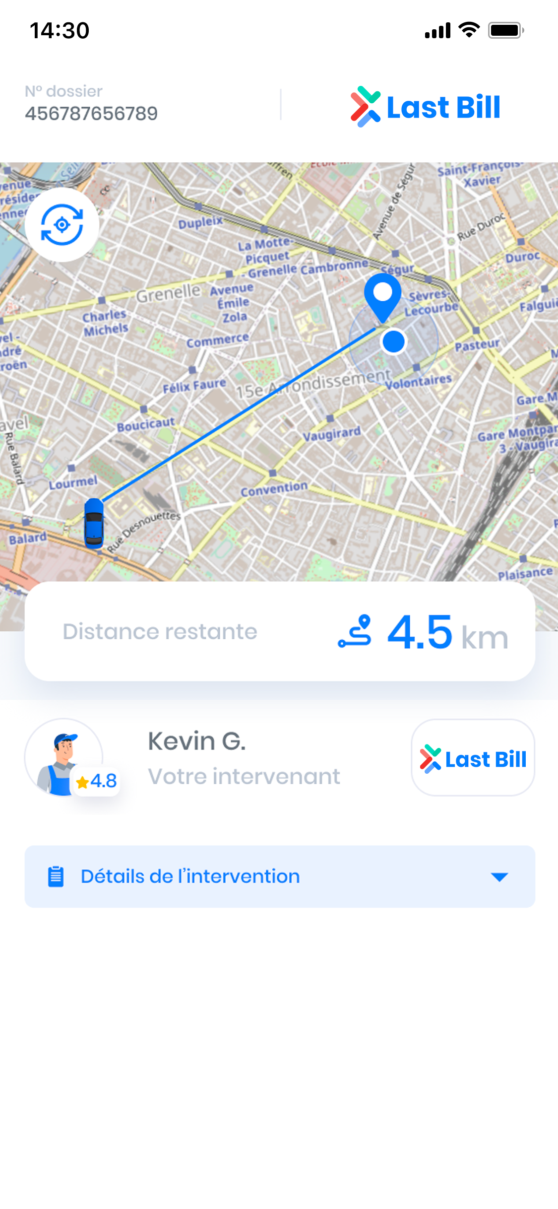 Géolocalisation de l'intervenant sur le terrain - Last Bill