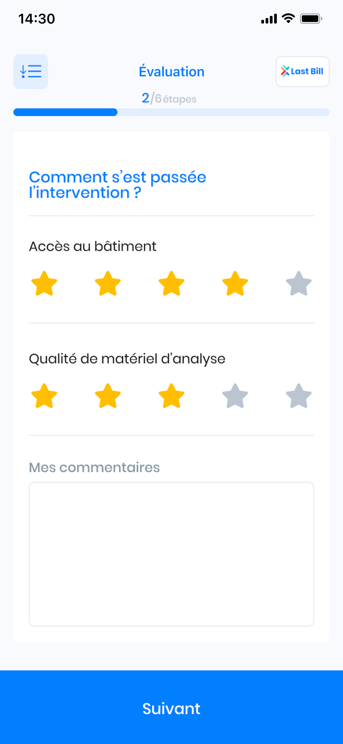 Avis client après l'intervention ou livraison