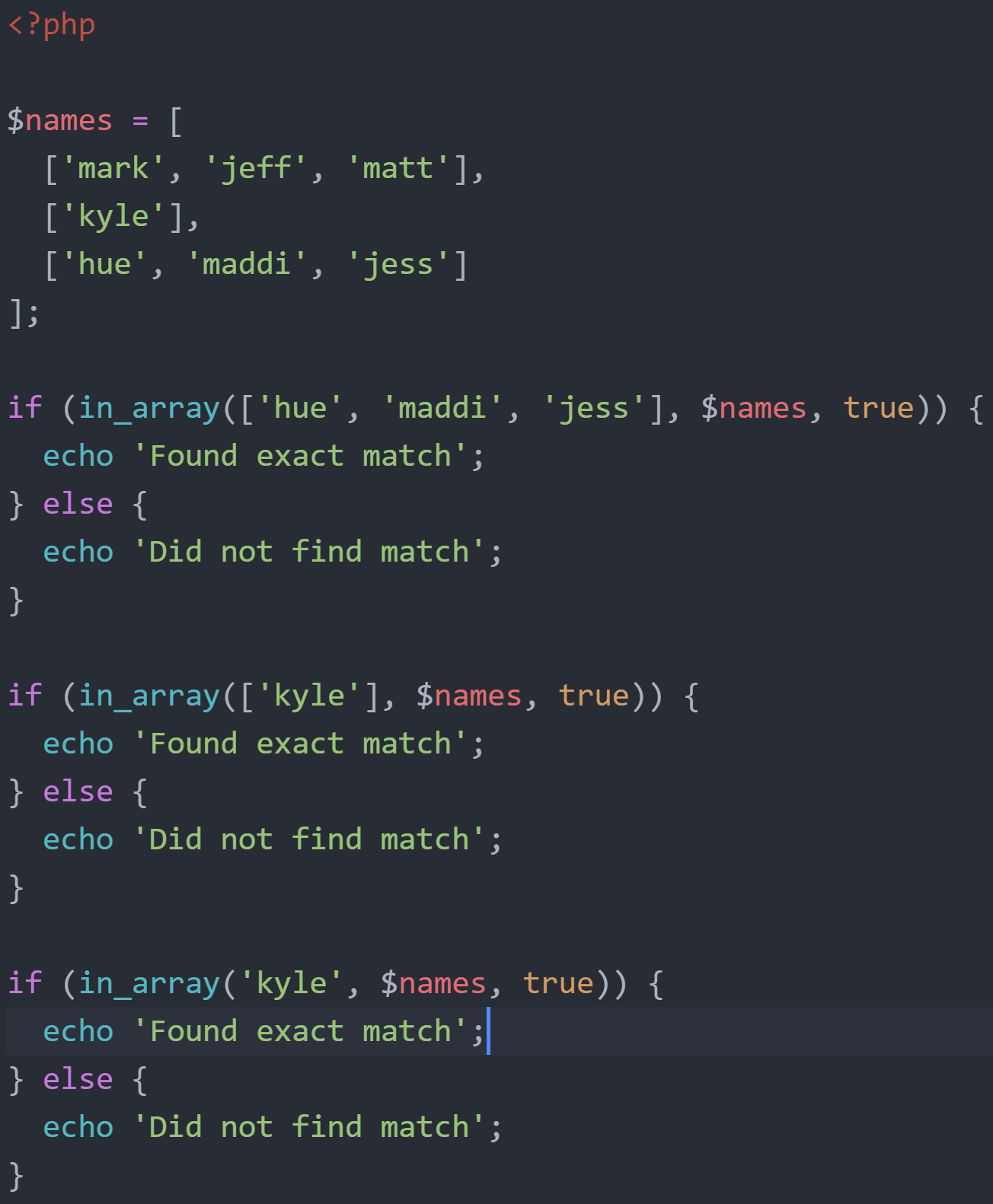 Using an array as the $needle input value with in_array()