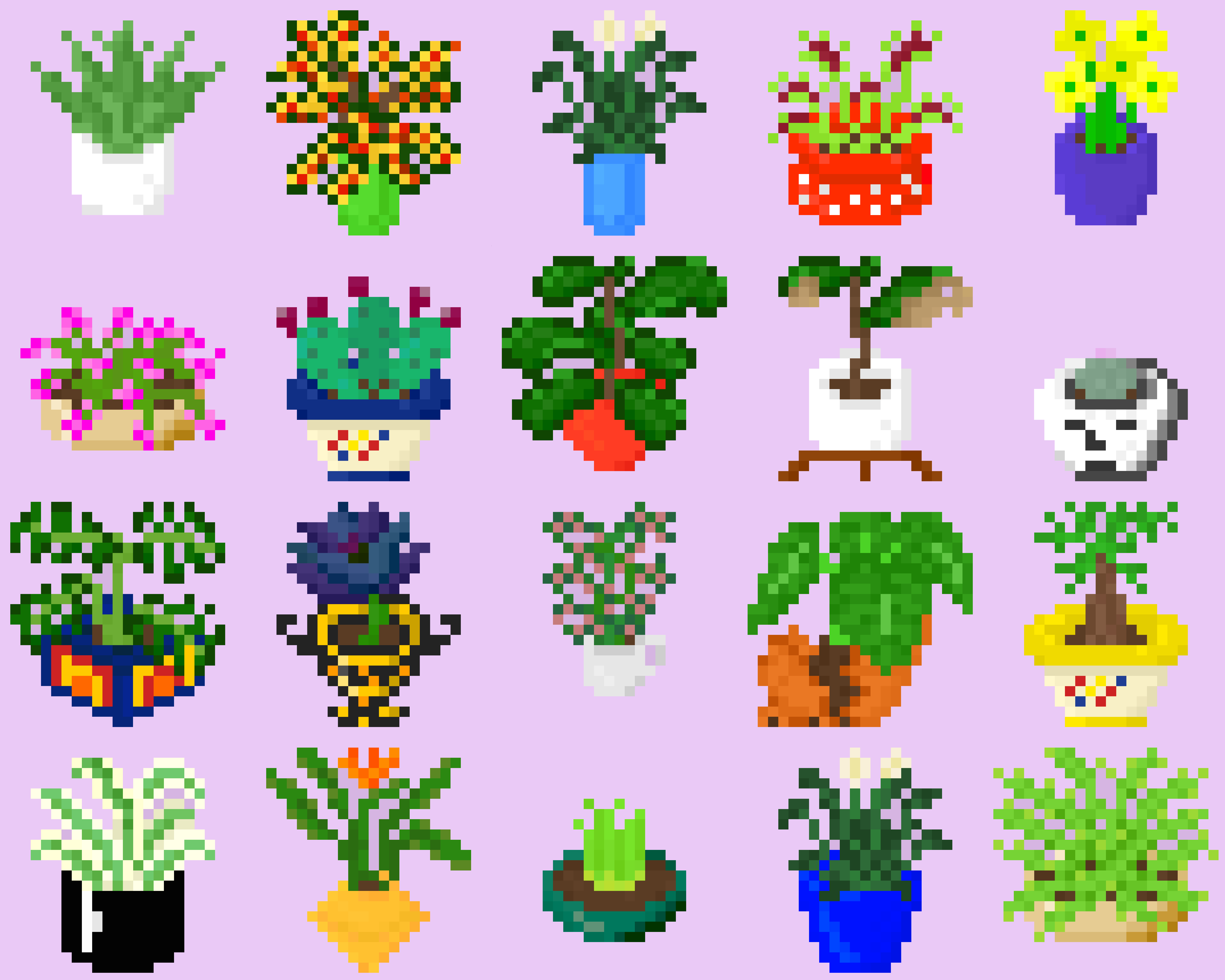 A collage of twenty Potted Pixels tokens