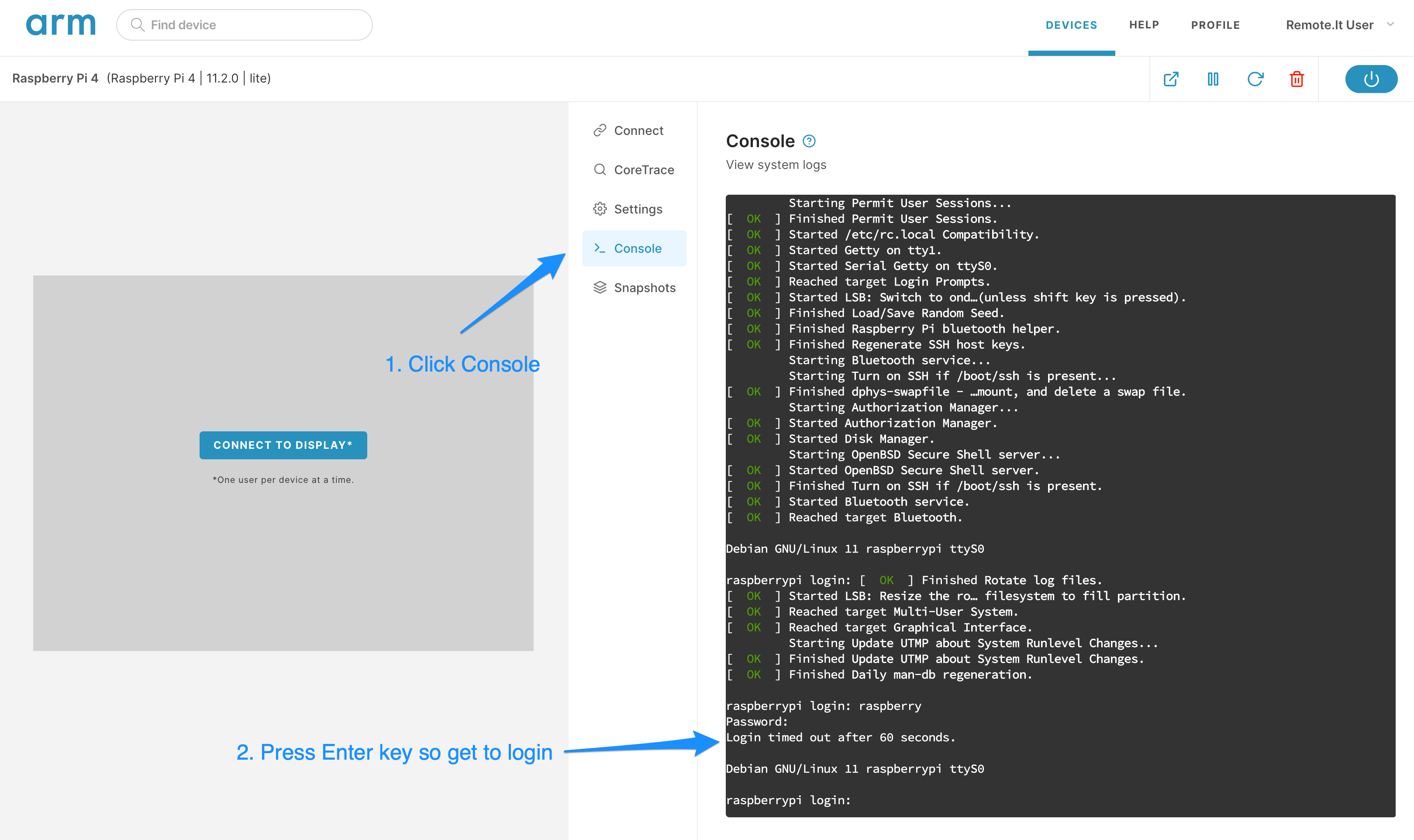 Access ARM AVH console through the web portal