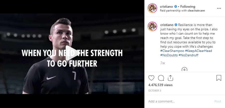cristiano paid partnership instagram