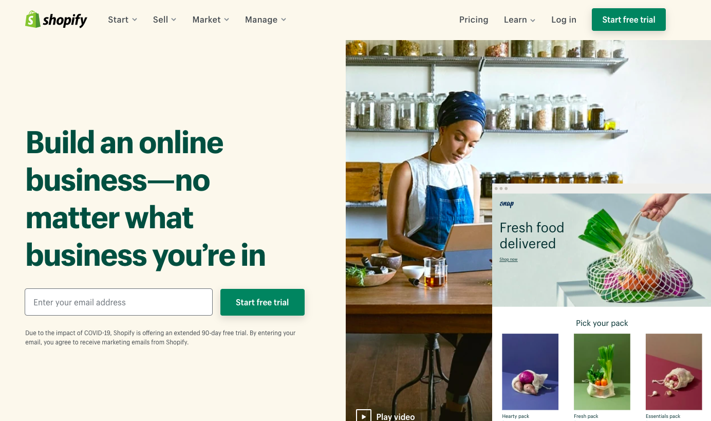 shopify homepage