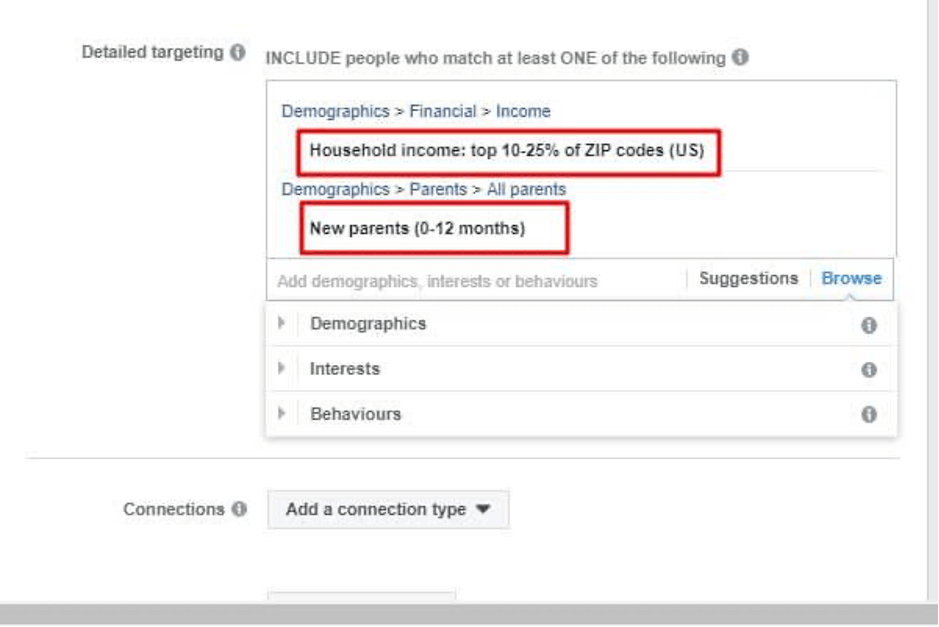 detalied targeting screenshot by categories
