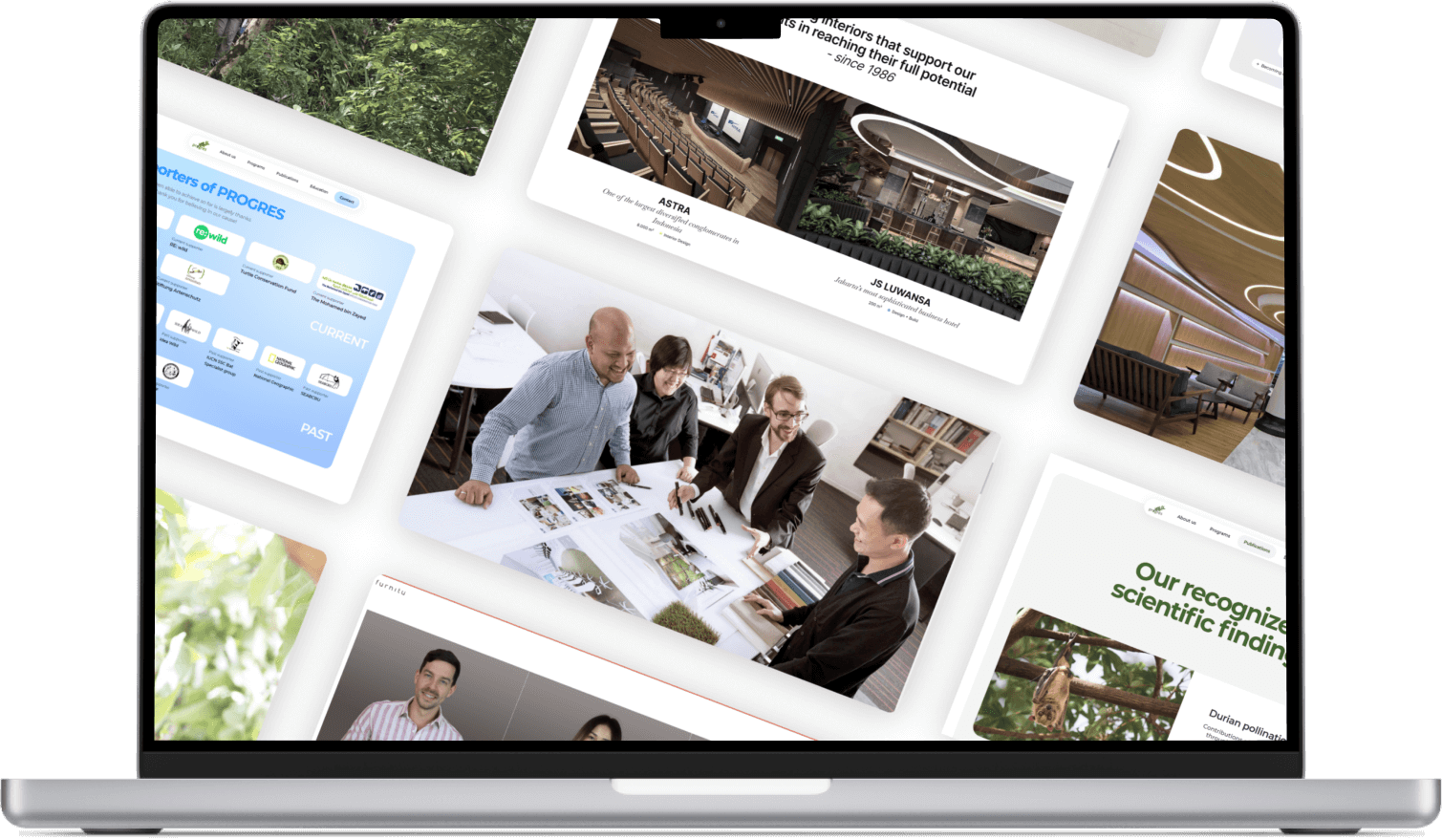 A laptop that displays several examples of web design by Spano