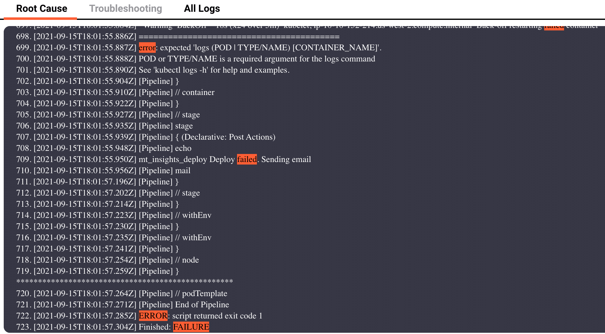 Troubleshooting Logs