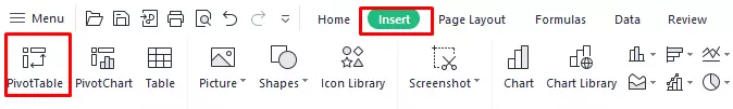 Letak fungsi Pivot Table