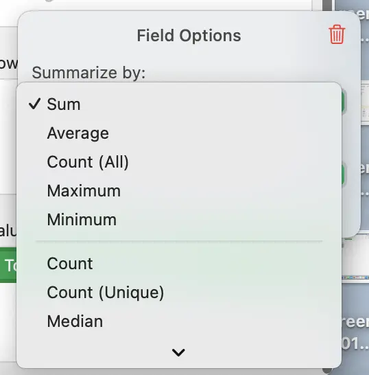 Pilihan values di Pivot Table