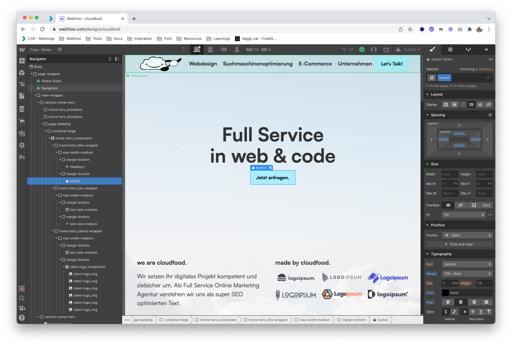Screenshot des Webflow Designers