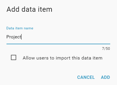 Add data item dialog