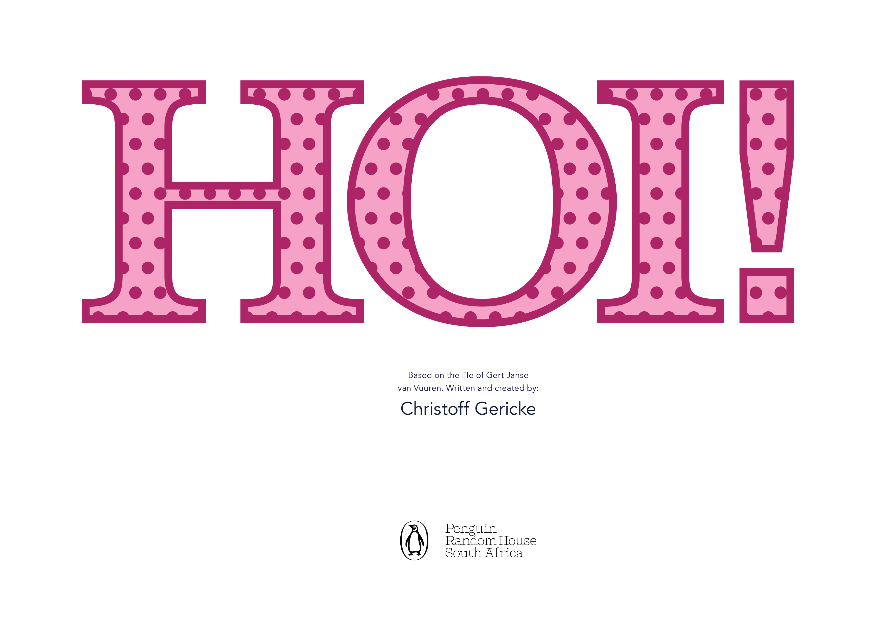 Inside cover page of HOI! book. Dramatic red letters with polkadots. 