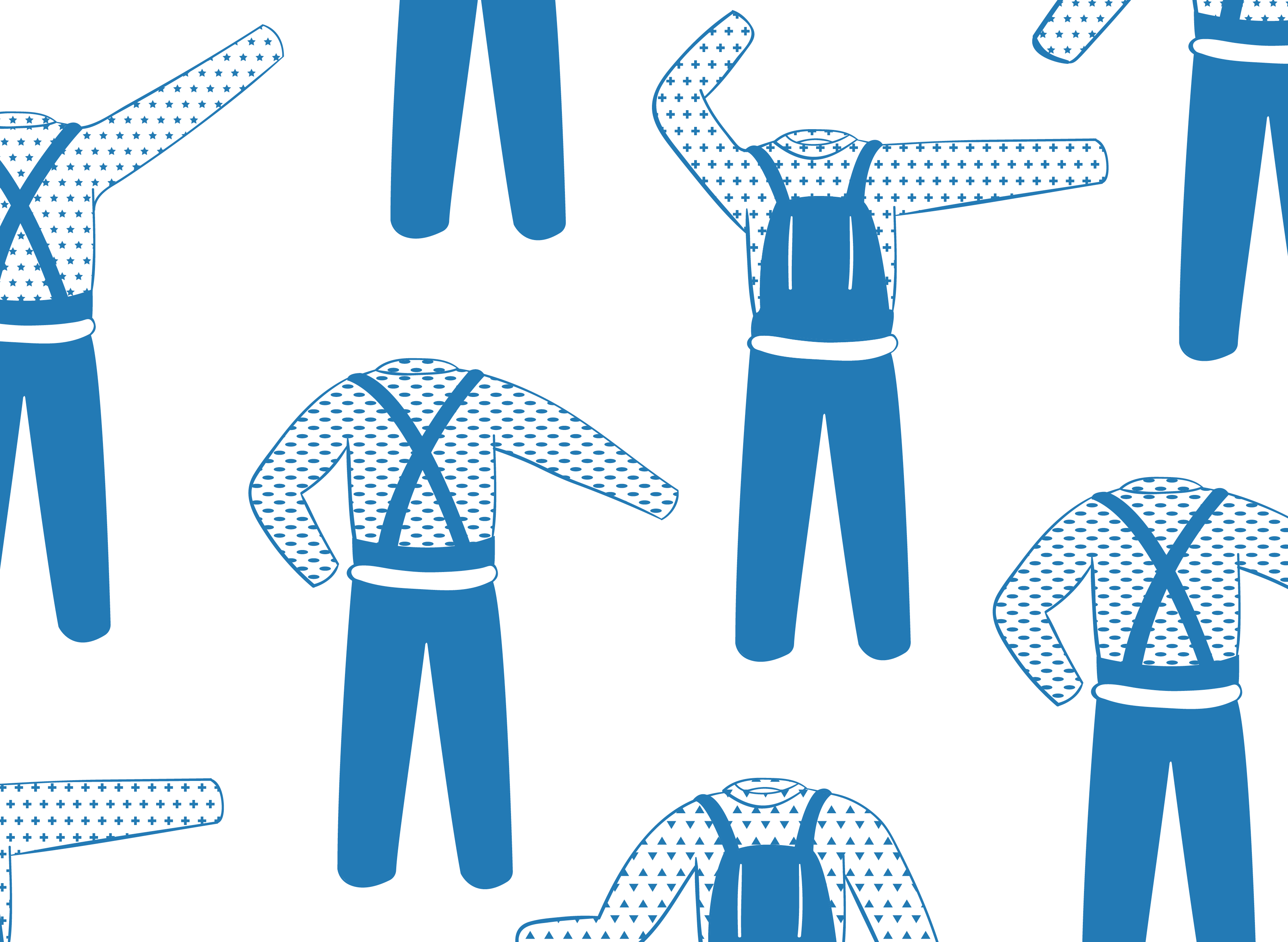 Blue and white pattern of uniform. 