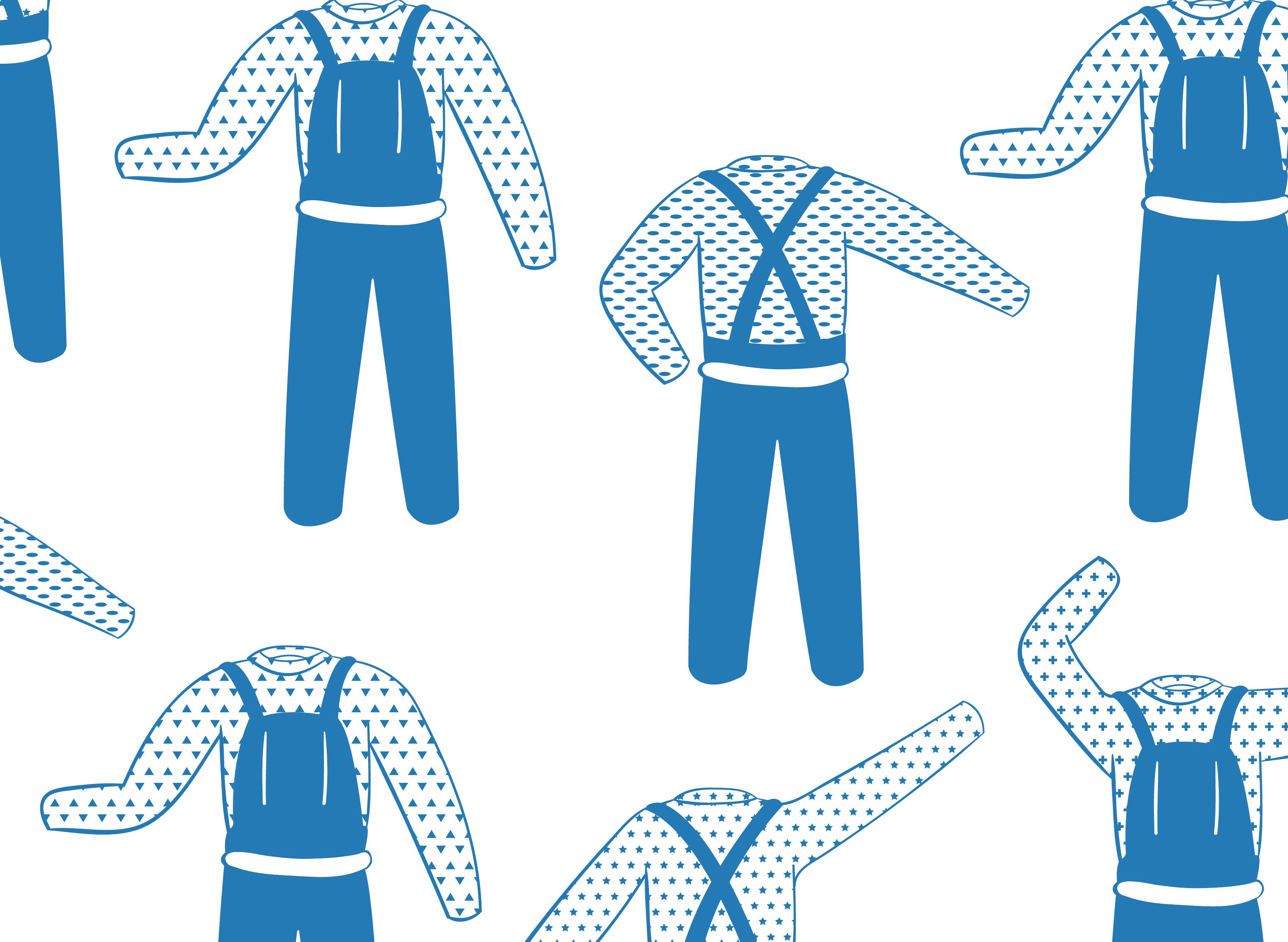 Blue and white pattern of uniform. 
