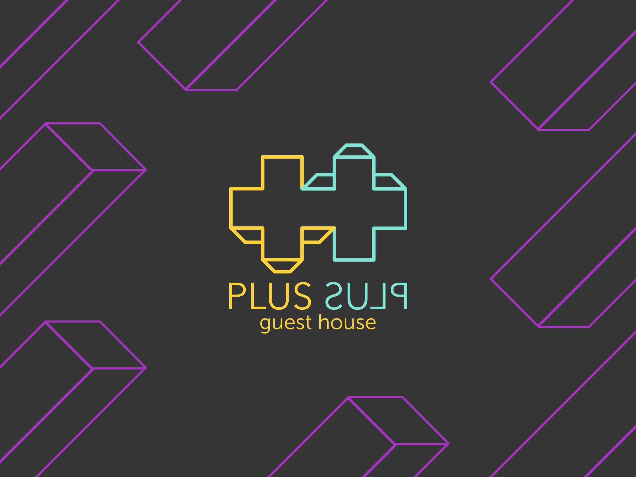 Clean geometric logo of plus shapes on a geometric background. 