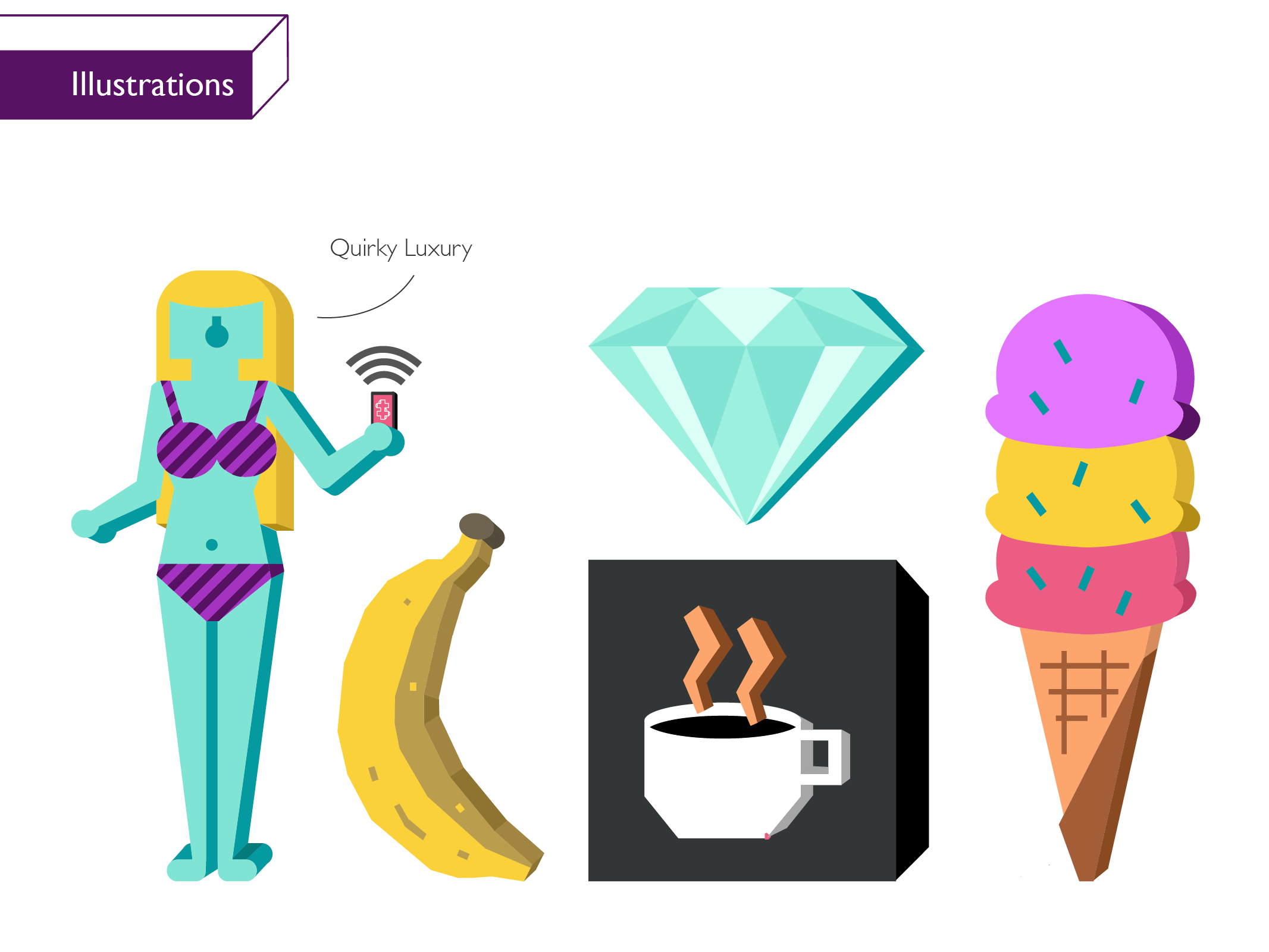Flat geometric illustrations for hospitality. 