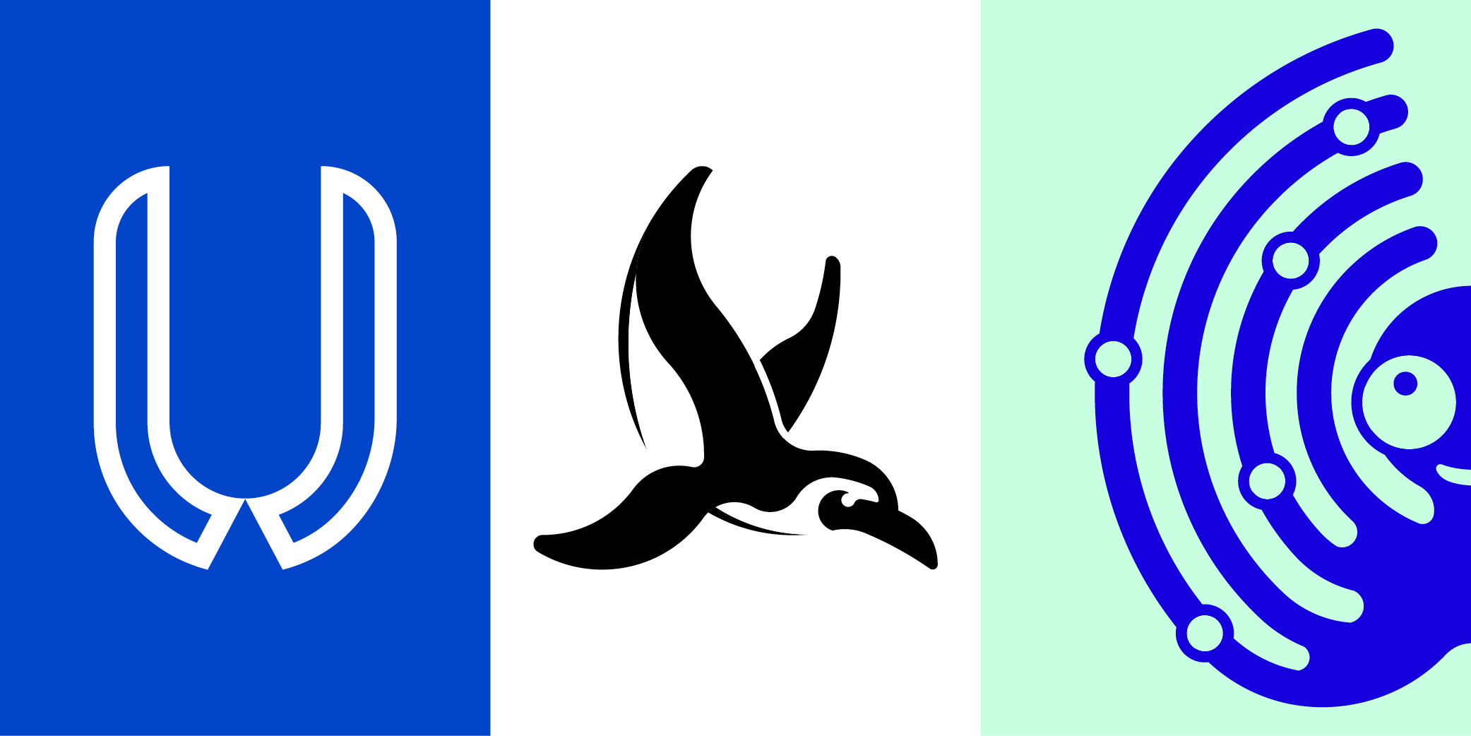 Various logo designs by hamerkop.studio. An U for ULTIM for Men, a stylised swimming penguin and a stylised smiling octopus. 
