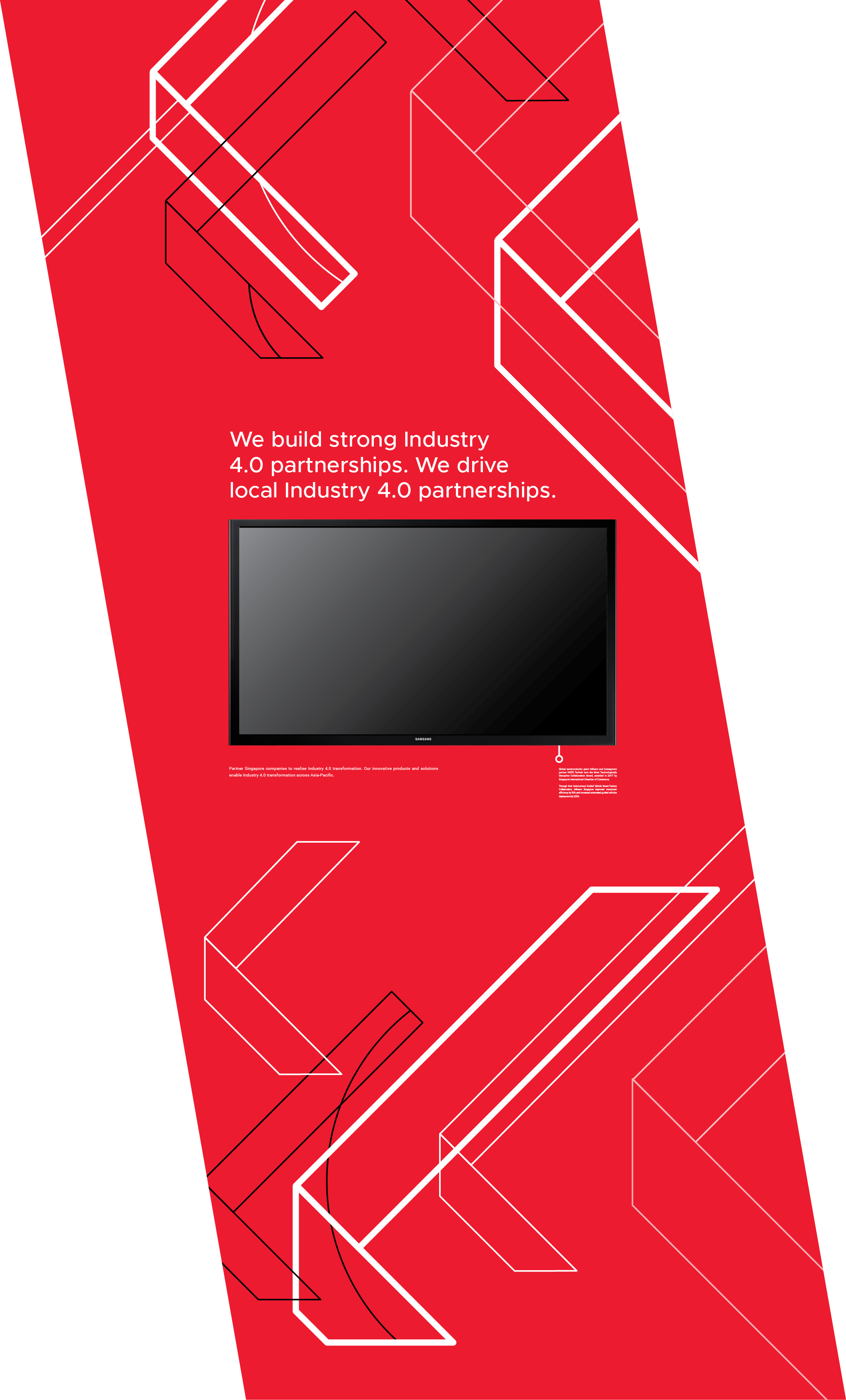 Banner for the Singapore stand at ITAP 2018. Geometric patterns conveying movement and progress. 