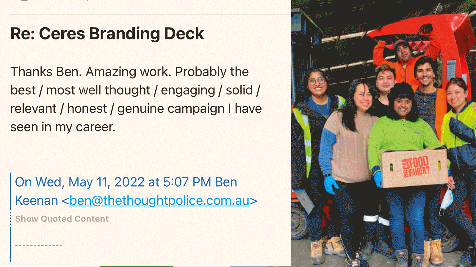 CERES Fair Food and The Thought Police. How to be a green business in a