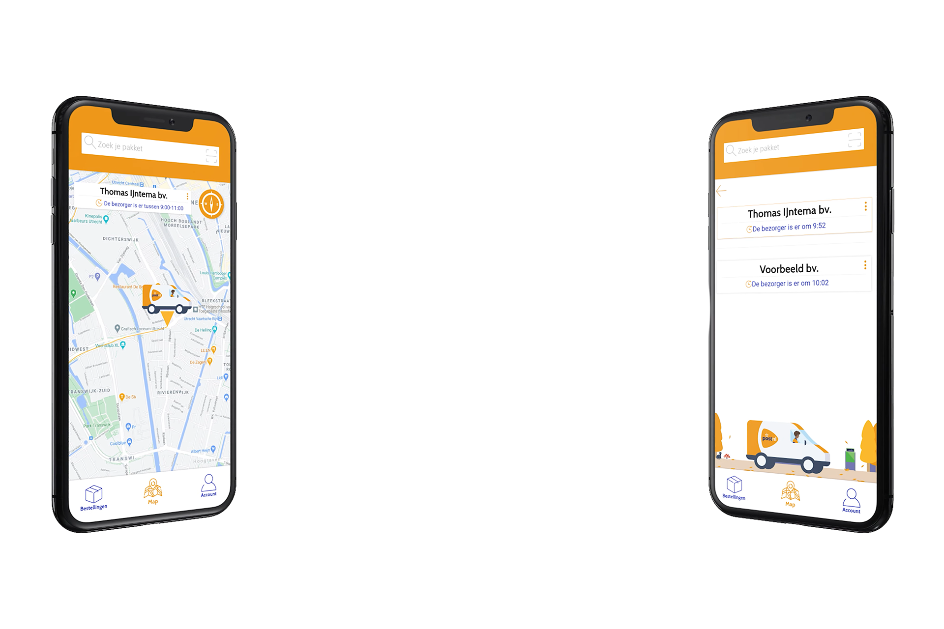 Showcase of the map screen and screen of the companys who send the parcel