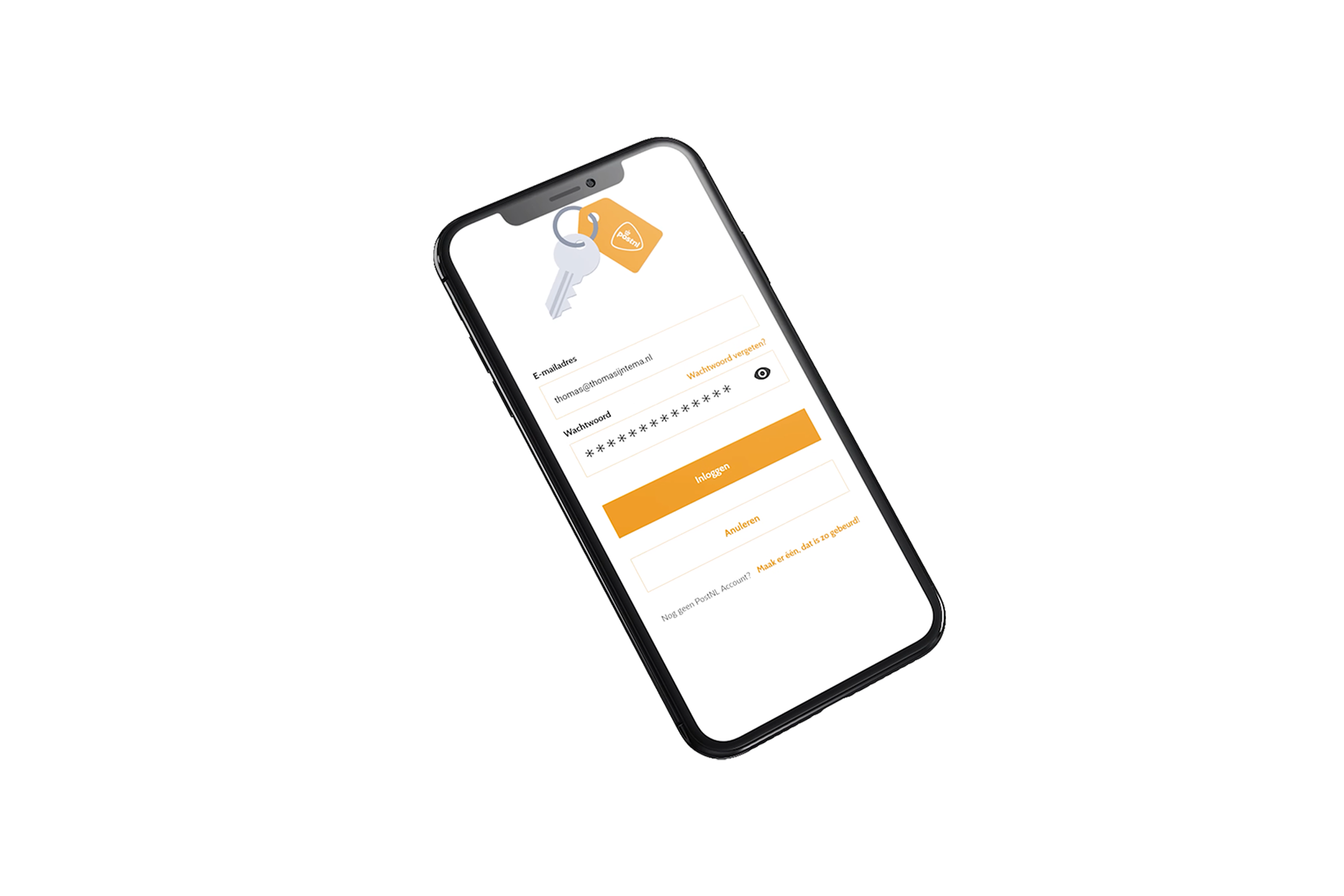The PosNL login screen within the app.
