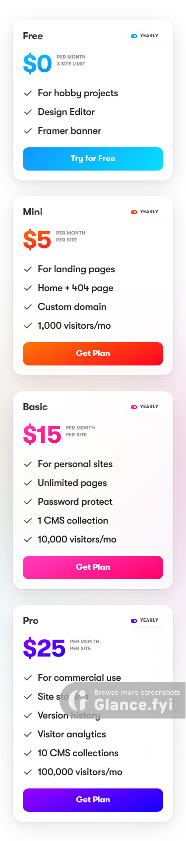 Framer | Pricing Pages on Glance