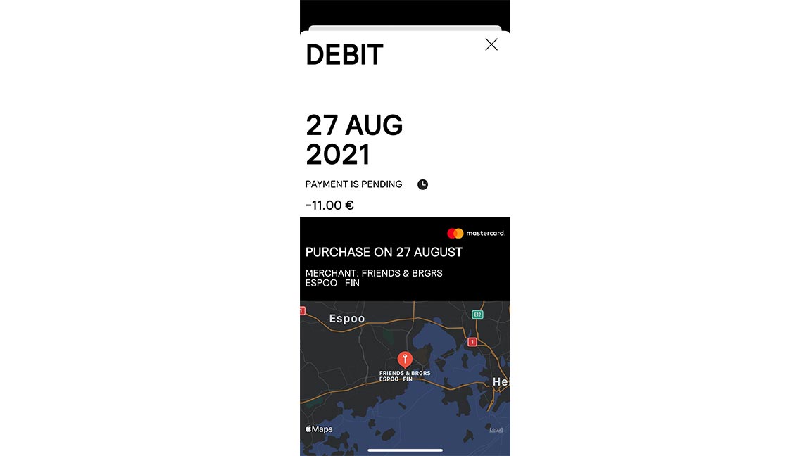 payment details on aeklys one smartphone app