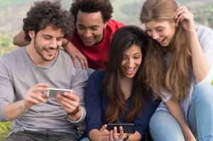 Happy Friends With Cellphone