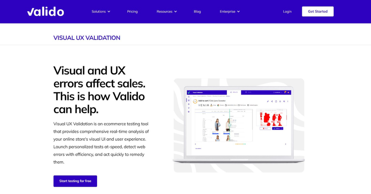 Visual UX Validation | Valido Solution for ecommerce image.