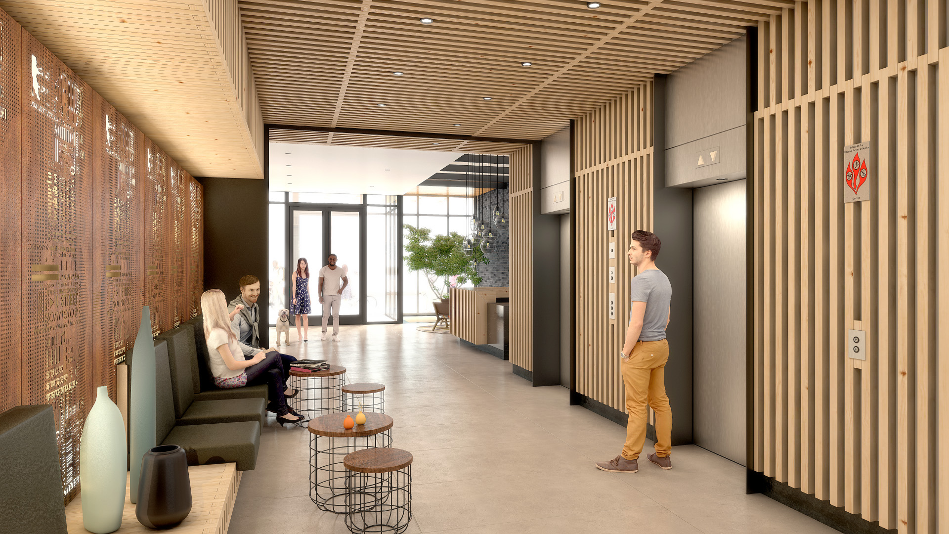 Wood-lined Elevator Core