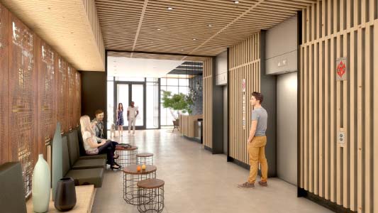 Wood-lined Elevator Core