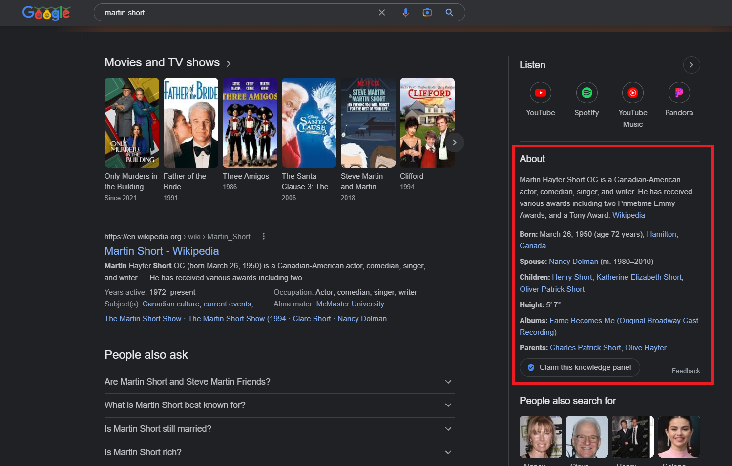 Martin Short Knowledge Panel