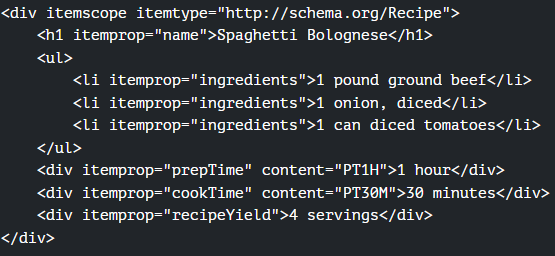 An example of a schema for a recipe.